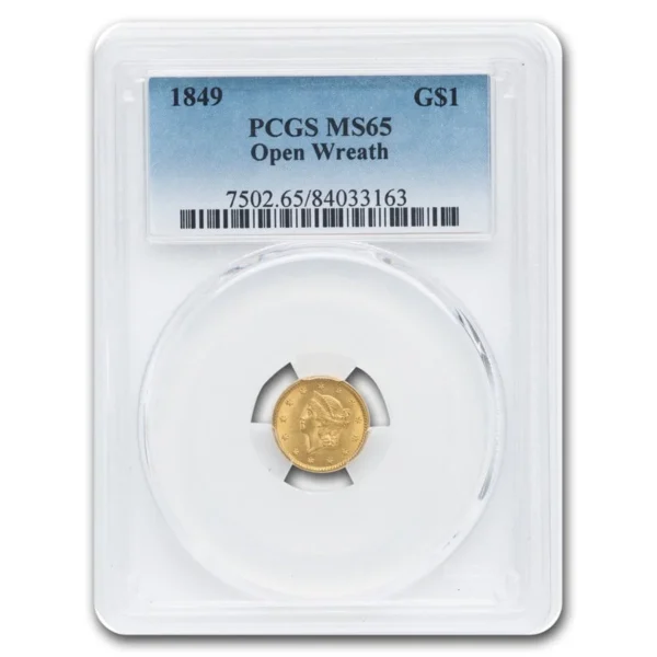 $1 1849 Liberty Head Gold Open Wreath MS-65 PCGS