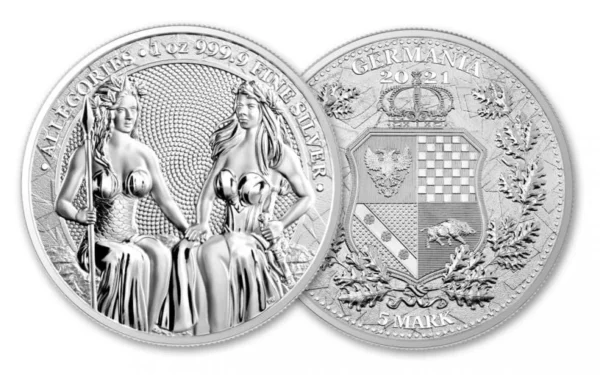 (50 coins) 2021 Germania Mint 1-oz Silver Allegories — Germania & Austria Gem BU